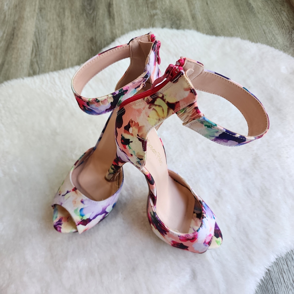 Dream Pairs Floral Ankle Strap Peep Toe